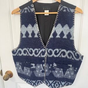 Ave Of America Vintage  Women’s Large 90s Blue Wool V Neck Cardigan Vest